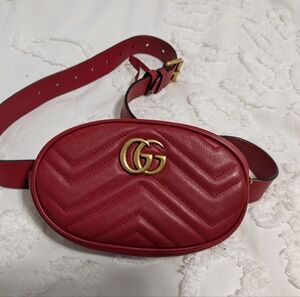 Gucci Red Quilted Belt Bag with Gold Logo